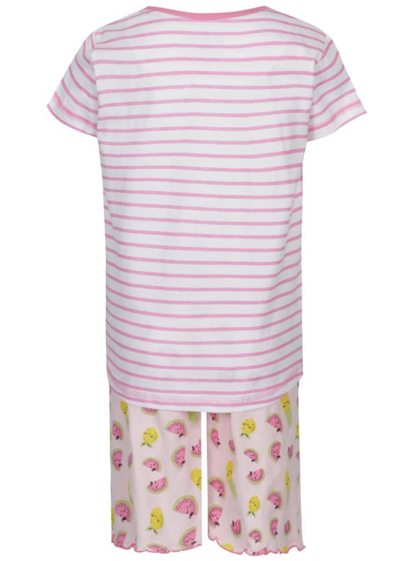 Bielo-ružové pruhované dievčenské pyžamo s potlačou 5.10.15.