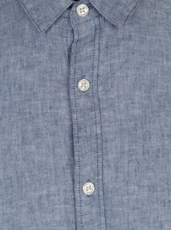 Modrá ľanová slim košeľa s krátkym rukávom ONLY & SONS Caidenln