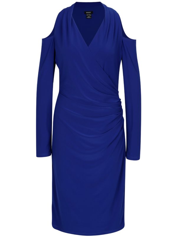Modré šaty s odhalenými ramenami DKNY