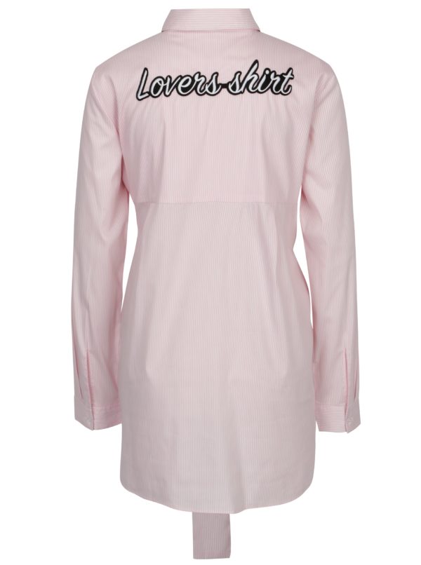 Bielo-ružová pruhovaná predĺžená košeľa s výšivkou SH Licogna