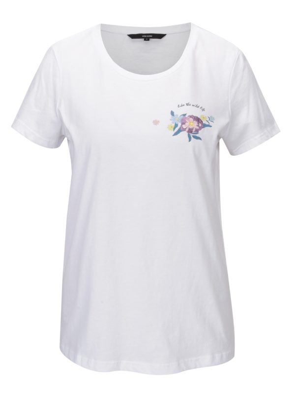 Biele tričko s potlačou a výšivkou VERO MODA Yoshi