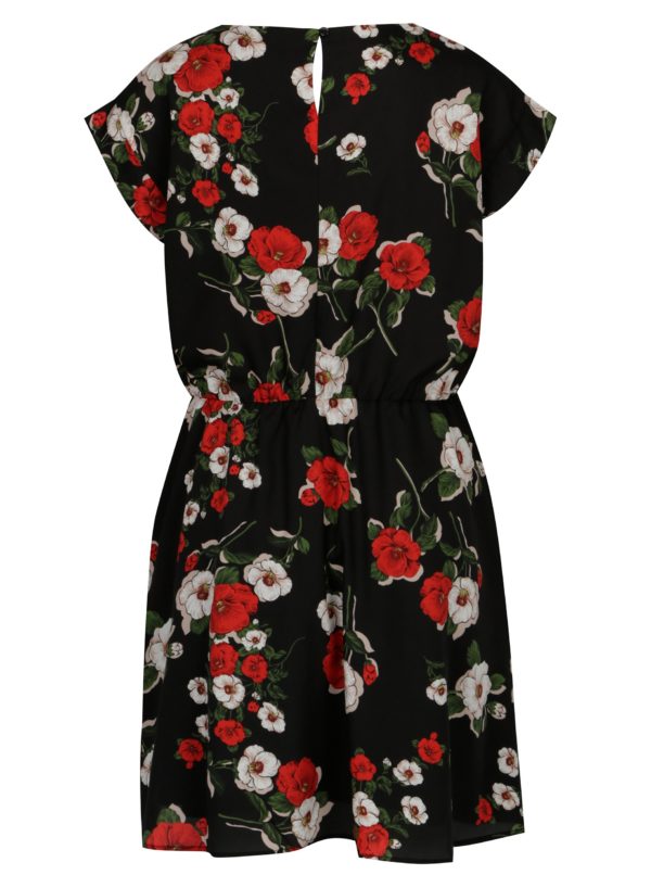 Čierne kvetované šaty s krátkym rukávom SH Refente