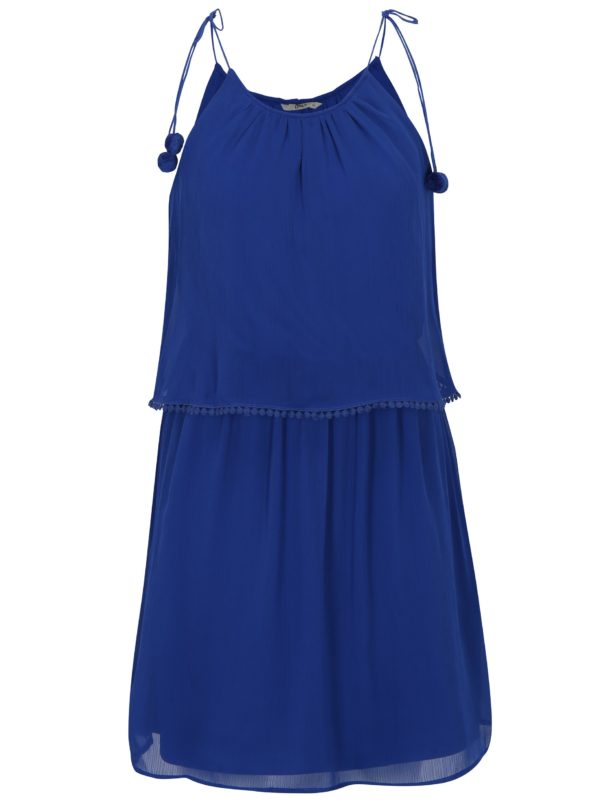 Modré šaty s brmbolcami ONLY Zoe