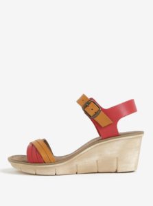 Hnedo-červené dámske kožené sandálky na platforme Weinbrenner