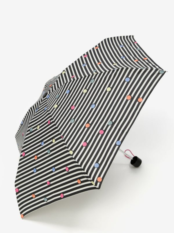 Krémovo-čierny pruhovaný skladací dáždnik Esprit Dots & Dots