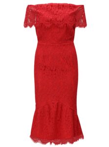 Červené čipkované šaty s odhalenými ramenami Little Mistress