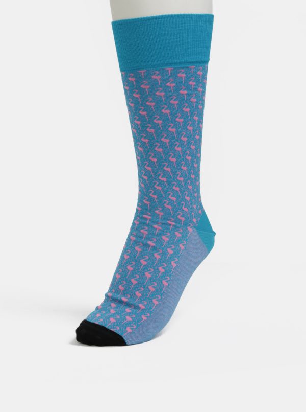 Tyrkysové pánske vzorované ponožky Happy Socks Dressed Flamingo