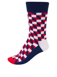 Červeno-bielo-modré unisex vzorované ponožky Happy Socks Filled Optic