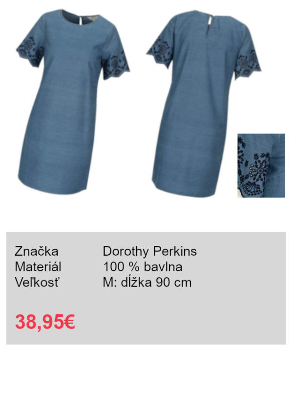 Modré rifľové šaty s krátkym rukávom a čipkou Dorothy Perkins