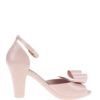 Ružové sandále na podpätku s mašľou Zaxy