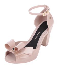 Ružové sandále na podpätku s mašľou Zaxy