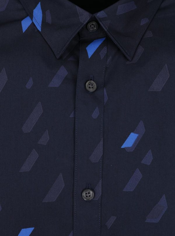 Tmavomodrá vzorovaná košeľa Jack & Jones Premium Geometric Rain