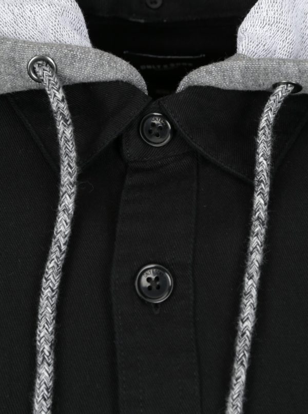 Čierna košeľa s odnímateľnou kapucňou ONLY & SONS Bertram