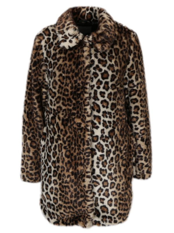 Hnedý kabát s leopardím vzorom z umelej kožušiny Dorothy Perkins Petite