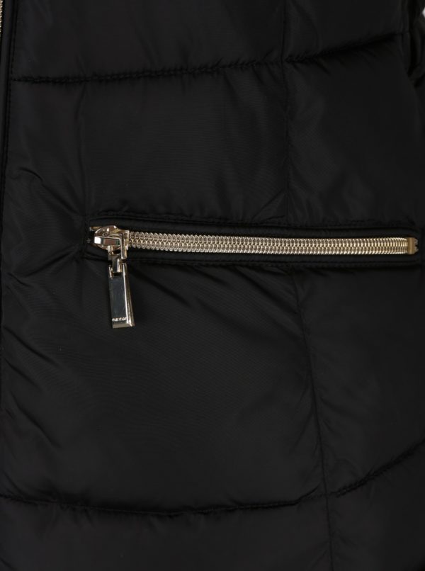 Čierna dámska prešívaná bunda s umelou kožušinou Geox