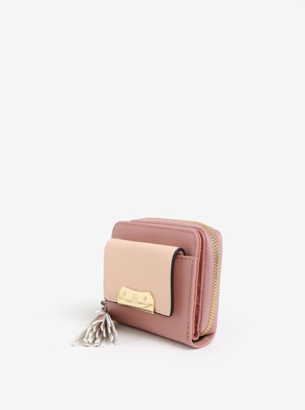 Ružová peňaženka so strapcom a detailmi v zlatej farbe Bessie London