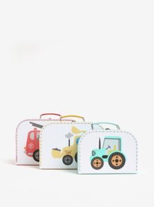 Súprava troch detských kufríkov v bielej farbe s motívom áut Sass & Belle Trucks