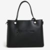 Čierna dámska kožená kabelka s detailmi v striebornej farbe KARA