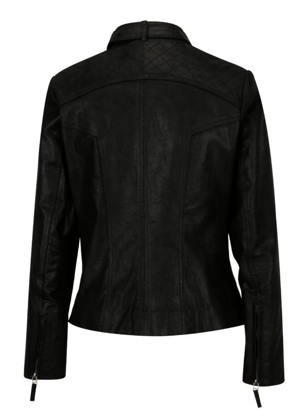 Čierna dámska kožená bunda s prackou KARA Diva