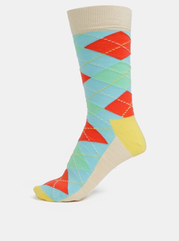 Modro-krémové unisex vzorované ponožky Happy Socks Argyle