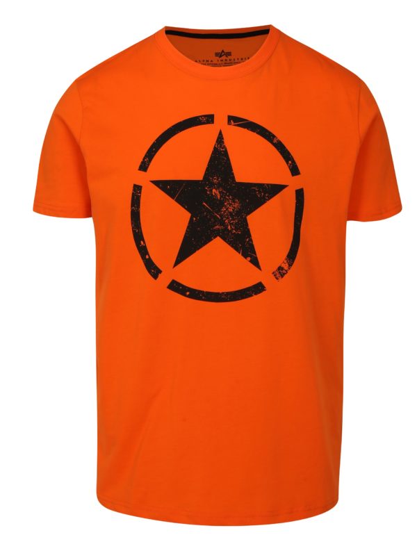 Oranžové pánske tričko s potlačou ALPHA INDUSTRIES