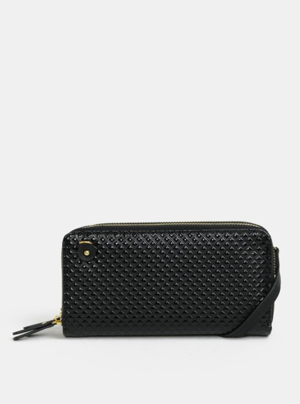Čierna lesklá veľká peňaženka s plastickým vzorom Anna Smith