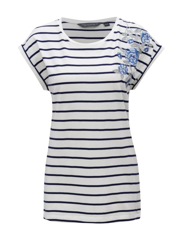 Modro–biele pruhované tričko s výšivkou Dorothy Perkins Tall