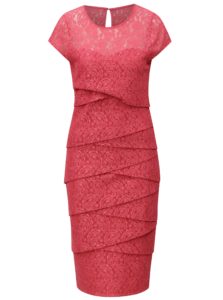 Koralové čipkované puzdrové šaty M&Co