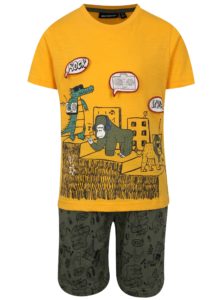 Kaki-žltá chlapčenská vzorovaná súprava s kraťasmi a tričkom Mix´n Match