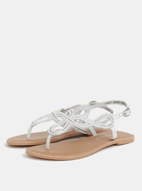 Biele kožené sandále s ozdobnými korálkami Dorothy Perkins