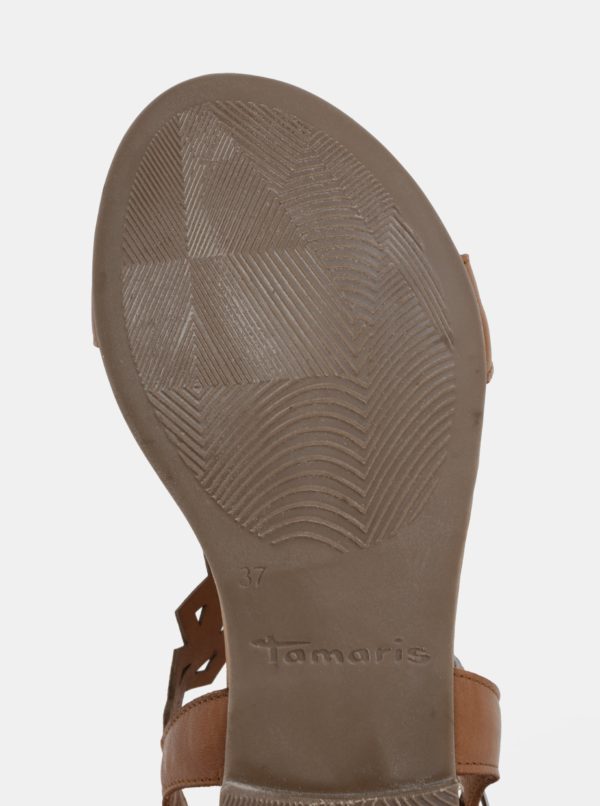 Hnedé kožené sandále so zdobením Tamaris