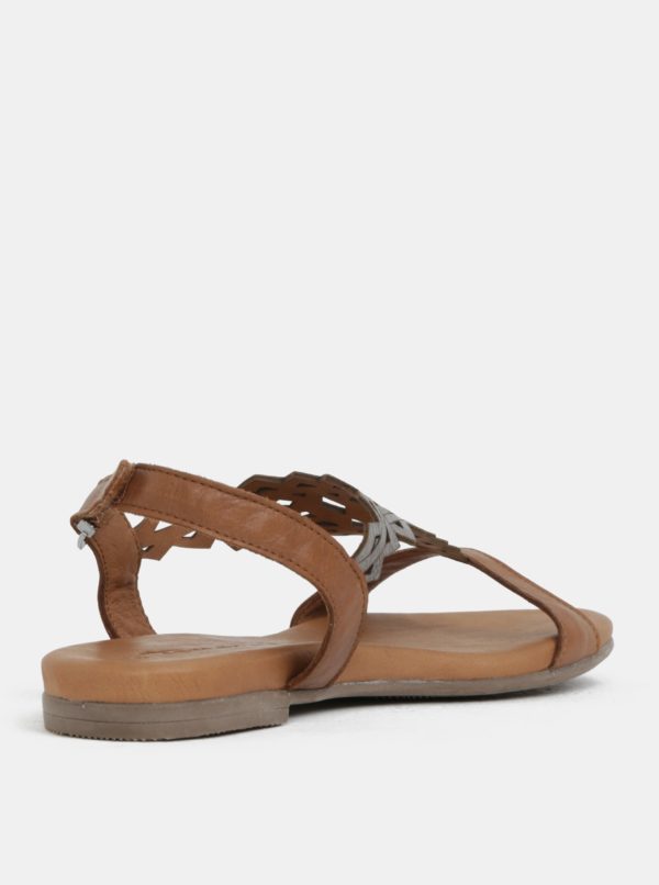 Hnedé kožené sandále so zdobením Tamaris