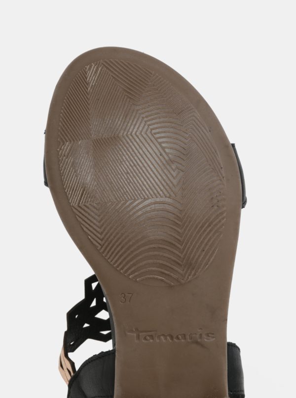 Čierne kožené sandále so zdobením Tamaris