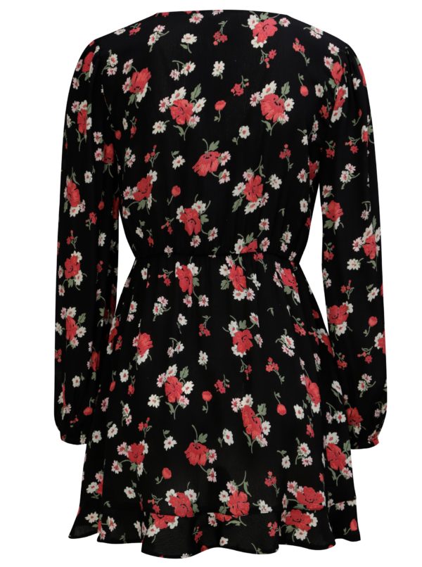 Čierne kvetované šaty s prekladaným výstrihom Miss Selfridge