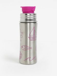 Nerezová fľaša na pitie s detailmi v ružovej farbe Affenzahn 330 ml