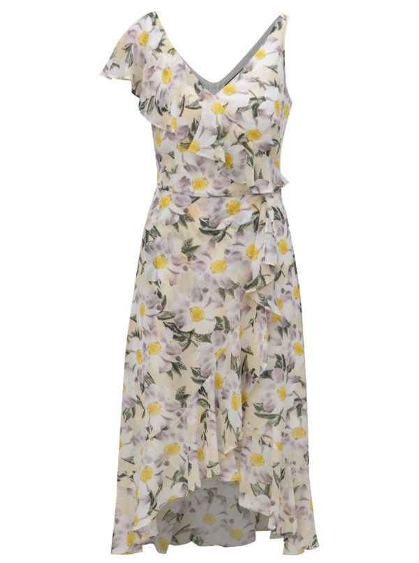 Bielo-žlté kvetované midi šaty s volánmi Dorothy Perkins