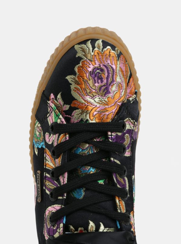 Čierne dámske kvetované tenisky na platforme Pepe Jeans Frida orient