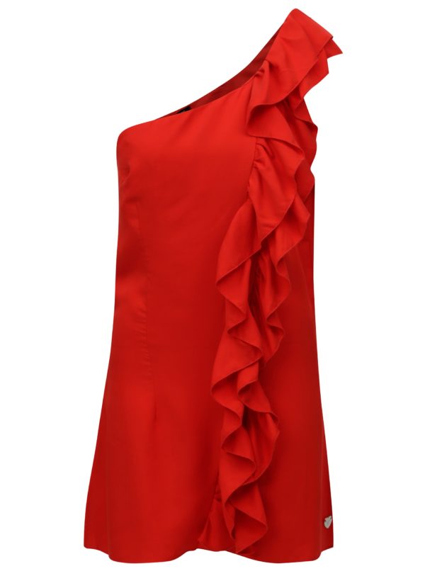 Červené šaty cez jedno rameno s volánom Fornarina Leila