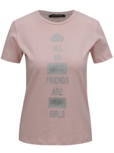 Ružové tričko s potlačou v striebornej farbe Fornarina Cara 1