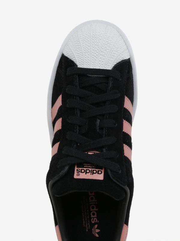 Ružovo-čierne dámske semišové tenisky na platforme adidas Originals Superstar