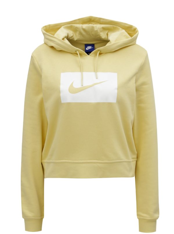 Žltá dámska crop mikina s kapucňou Nike Hoodie