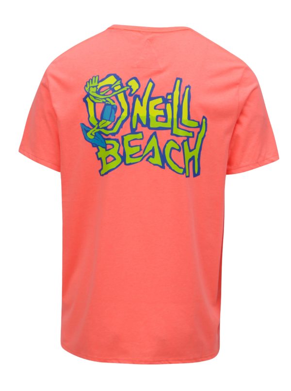 Neónovooranžové pánske regular fit tričko s potlačou na chrbte O'Neill Beach
