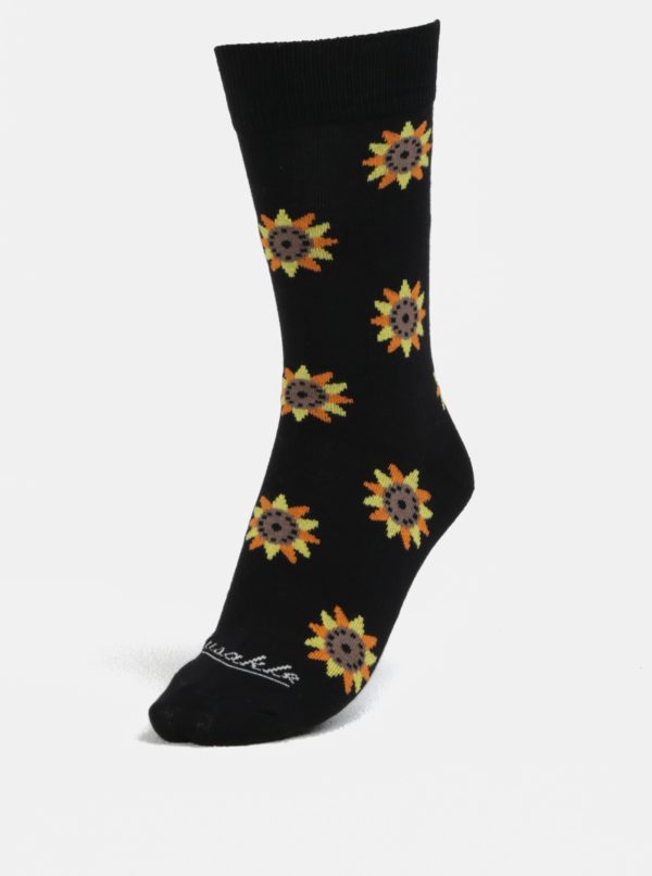 Béžovo-čierne unisex ponožky s motívom slnečníc Fusakle Slnečnice