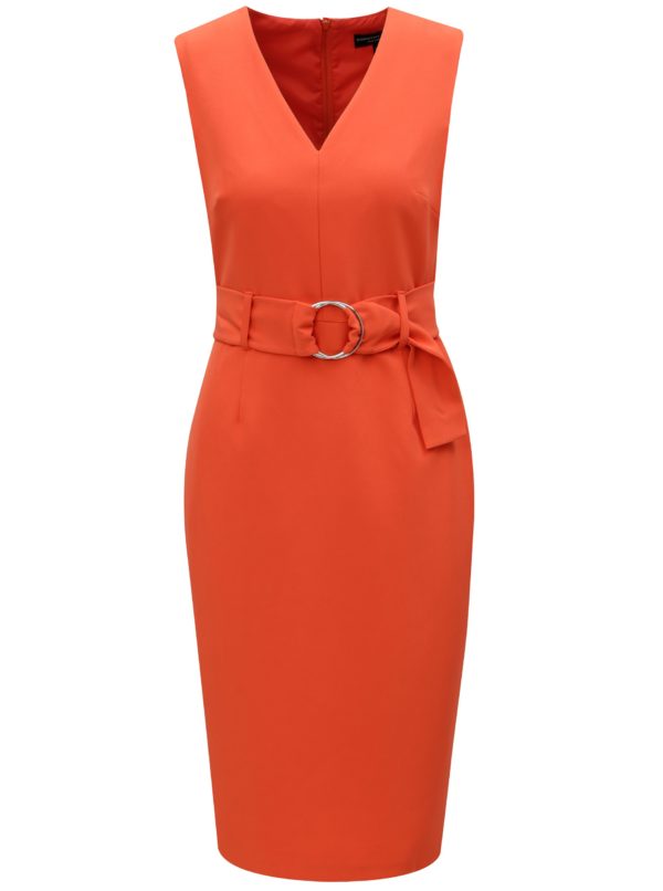 Oranžové puzdrové šaty s opaskom Dorothy Perkins