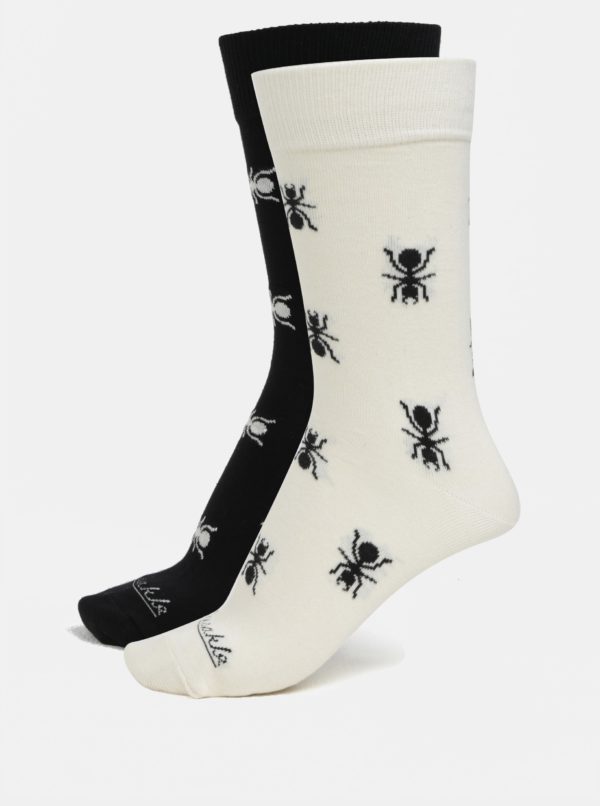 Krémovo-čierne unisex ponožky s motívom mravcov Fusakle Mravenisko
