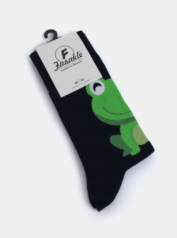 Tmavomodré unisex ponožky s motívom žaby Fusakle Žaba neblázni