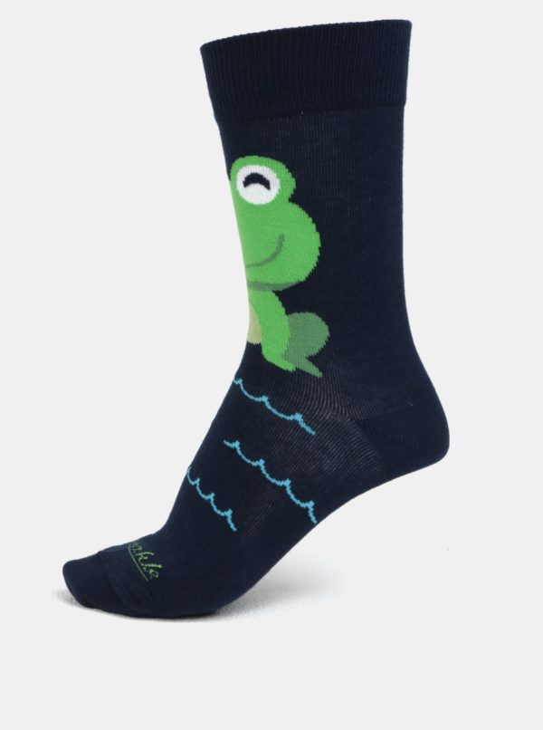Tmavomodré unisex ponožky s motívom žaby Fusakle Žaba neblázni