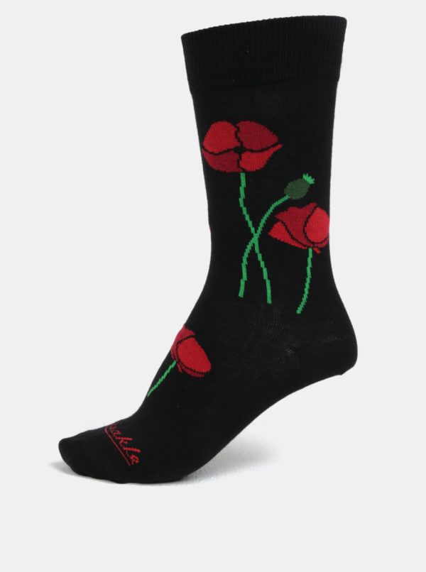 Čierne unisex ponožky s motívom vlčieho maku Fusakle Papaver