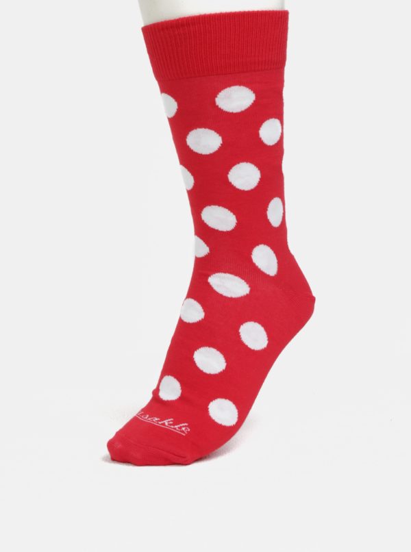 Bielo-červené unisex bodkované ponožky Fusakle Červenostraník