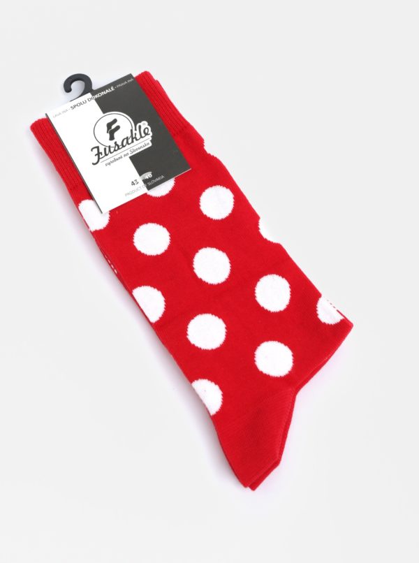 Bielo-červené unisex bodkované ponožky Fusakle Červenostraník